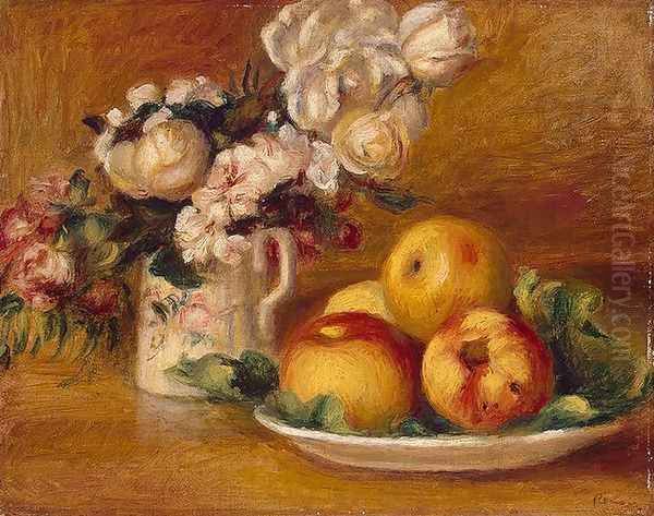 Apples And Flowers Oil Painting by Pierre Auguste Renoir