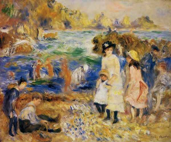 Children By The Sea In Guernsey Oil Painting by Pierre Auguste Renoir