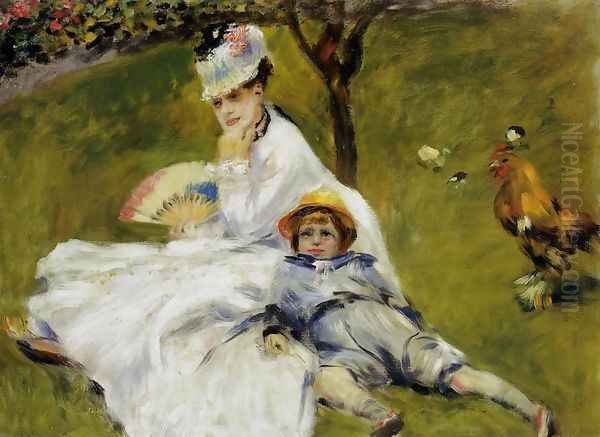 Camille Monet And Her Son Jean In The Garden At Argenteuil Oil Painting by Pierre Auguste Renoir