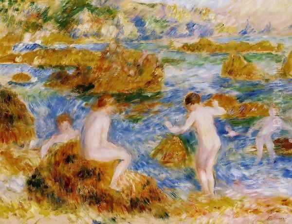 Nude Boys On The Rocks At Guernsey Oil Painting by Pierre Auguste Renoir