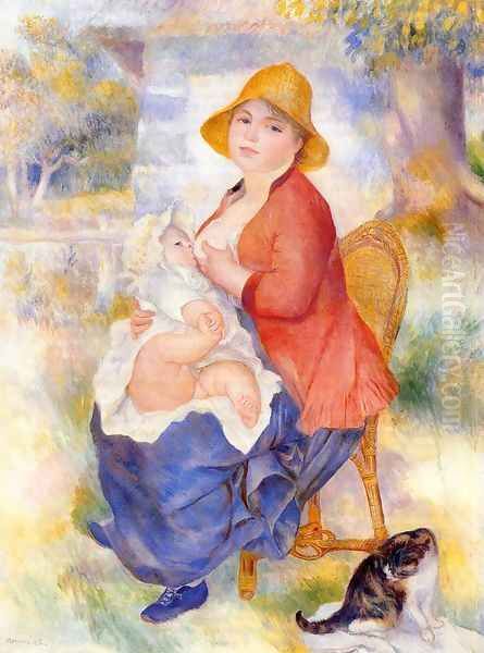 Motherhood Aka Woman Breast Feeding Her Child2 Oil Painting by Pierre Auguste Renoir