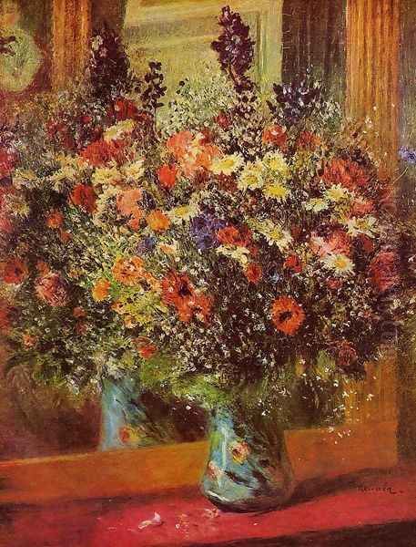 Bouquet In Front Of A Mirror Oil Painting by Pierre Auguste Renoir