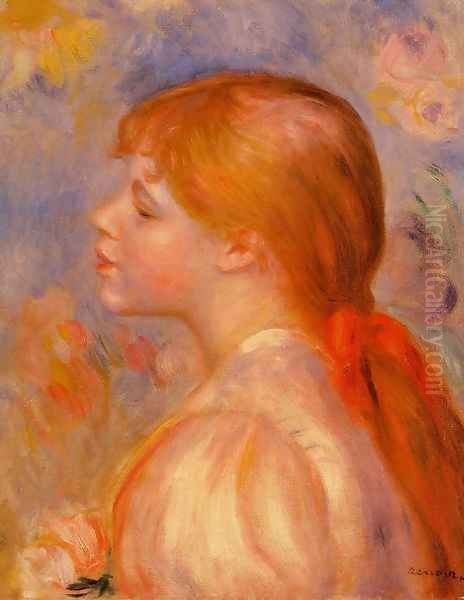 Girl with a Red Hair Ribbon Oil Painting by Pierre Auguste Renoir