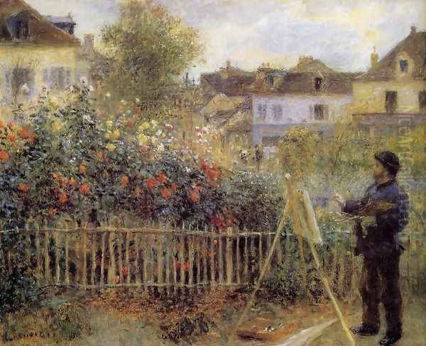 Claude Monet Painting In His Garden At Argenteuil Oil Painting by Pierre Auguste Renoir