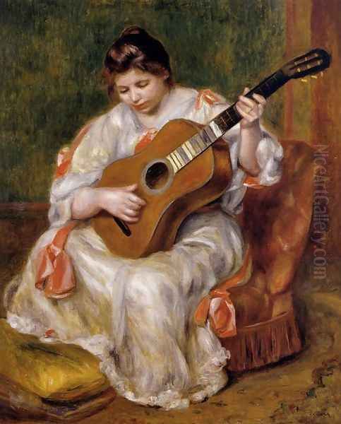 Woman Playing The Guitar Oil Painting by Pierre Auguste Renoir