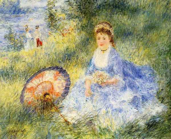 Young Woman With A Japanese Umbrella Oil Painting by Pierre Auguste Renoir