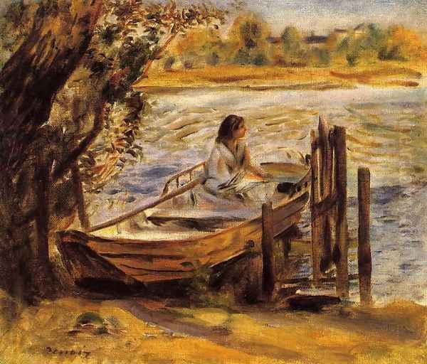 Young Woman In A Boat Aka Lise Trehot Oil Painting by Pierre Auguste Renoir