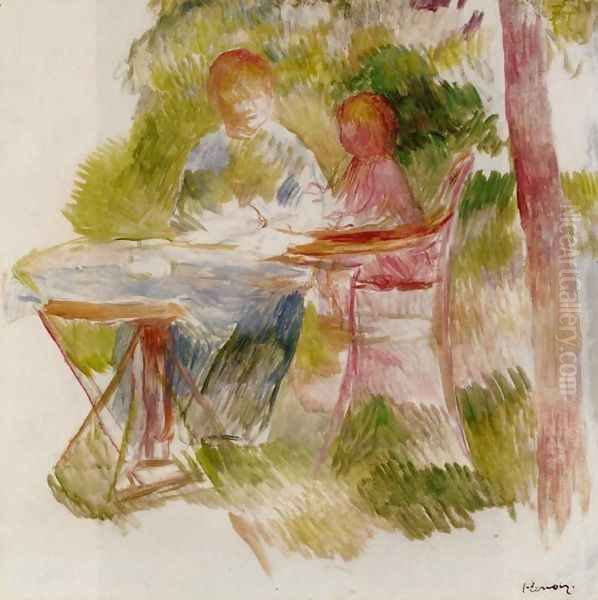 Woman And Child In A Garden (sketch) Oil Painting by Pierre Auguste Renoir