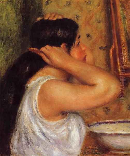 La Toilette Woman Combing Her Hair Oil Painting by Pierre Auguste Renoir