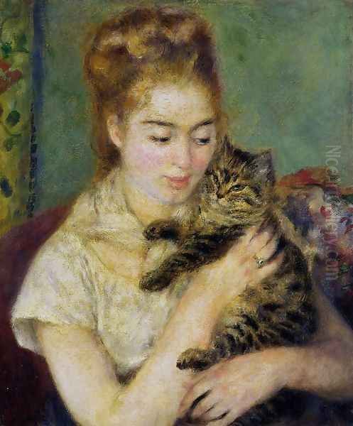 Woman With A Cat Oil Painting by Pierre Auguste Renoir