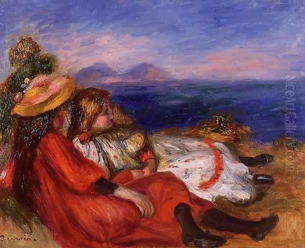 Two Little Girls On The Beach Oil Painting by Pierre Auguste Renoir