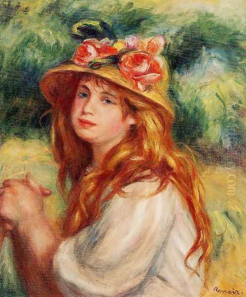 Blond In A Straw Hat Aka Seated Girl Oil Painting by Pierre Auguste Renoir