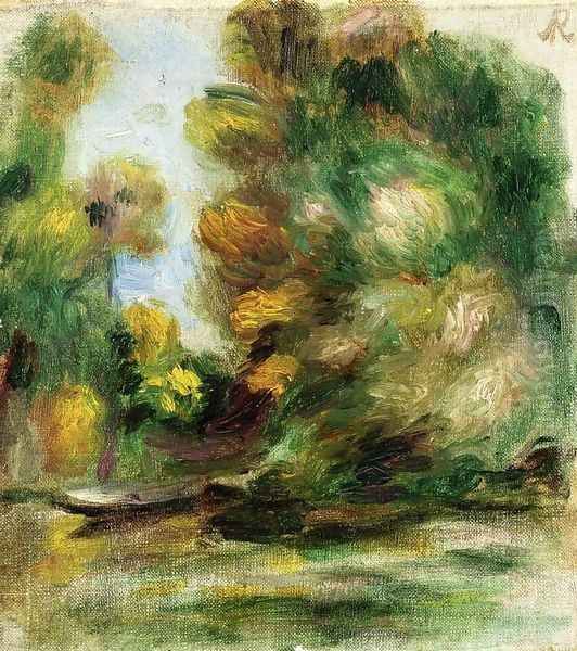 Banks Of The River A Boat Oil Painting by Pierre Auguste Renoir