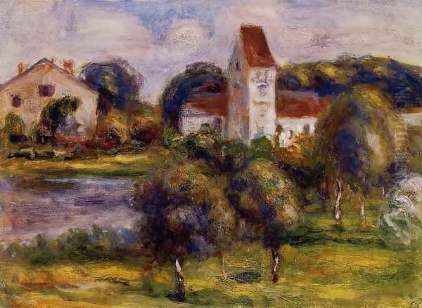 Breton Landscape Church And Orchard Oil Painting by Pierre Auguste Renoir