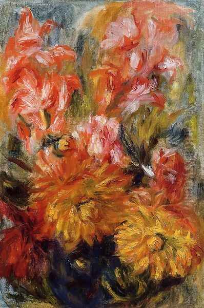 Gladiolas In A Blue Vase Oil Painting by Pierre Auguste Renoir