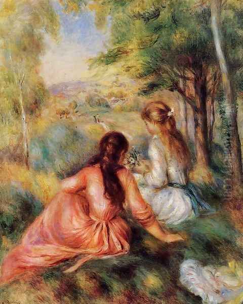 Picking Flowers Aka In The Field Oil Painting by Pierre Auguste Renoir