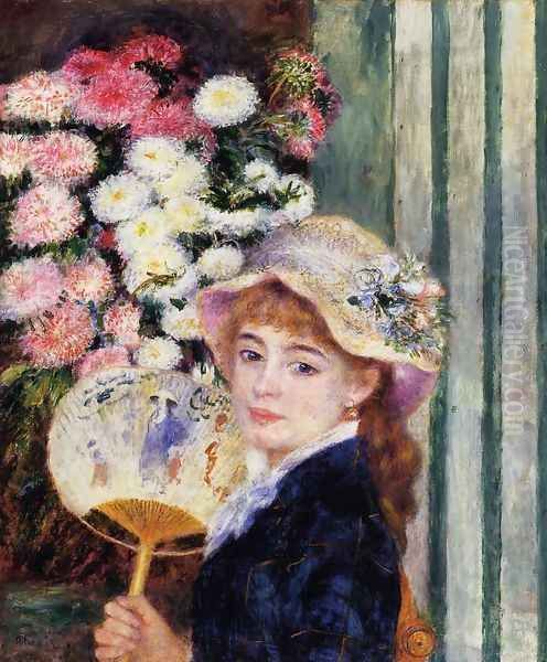 Girl With Fan Oil Painting by Pierre Auguste Renoir