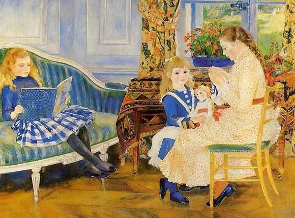 Childrens Afternoon At Wargemont Aka Marguerite Lucie And Marthe Barard Oil Painting by Pierre Auguste Renoir