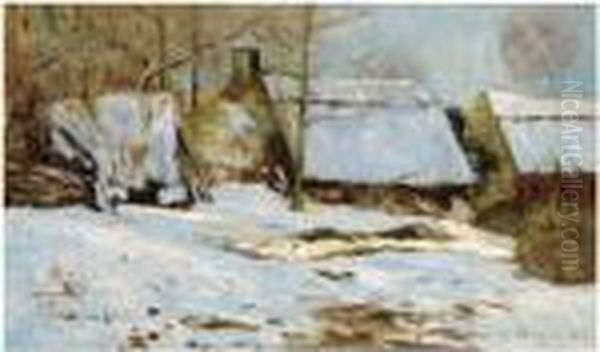 Chaumieres Sous La Neige Oil Painting by Maxime Maufra