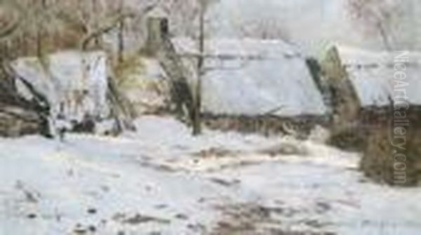 Maisons Sous La Neige Oil Painting by Maxime Maufra