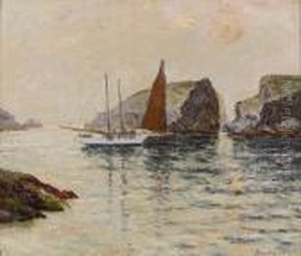 Soleil Couchant Dans La Brume, Port Goulphar Belle-ile En?mer Oil Painting by Maxime Maufra