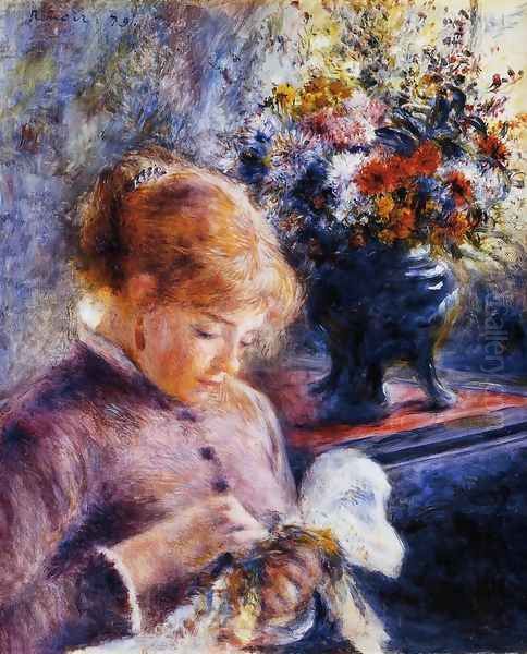 Young Woman Sewing Oil Painting by Pierre Auguste Renoir