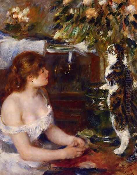 Girl And Cat Oil Painting by Pierre Auguste Renoir