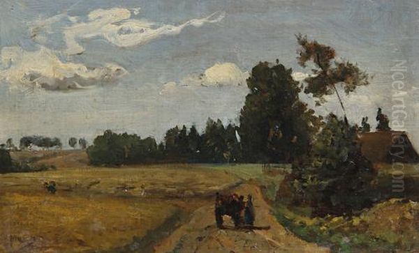 A Wagon In A Summer Landscape Oil Painting by Anton Mauve