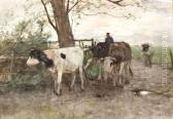 Boer Met Koeien Oil Painting by Anton Mauve