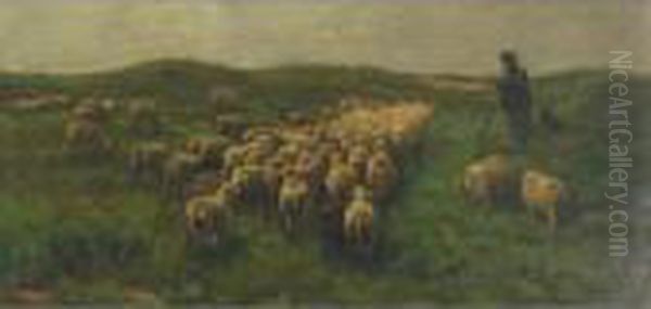 Shepherd And Flock Returning From Pasture Oil Painting by Anton Mauve