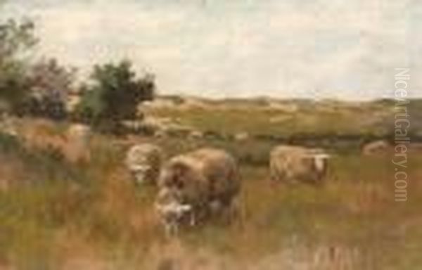 A Shepherd With His Flock Oil Painting by Anton Mauve