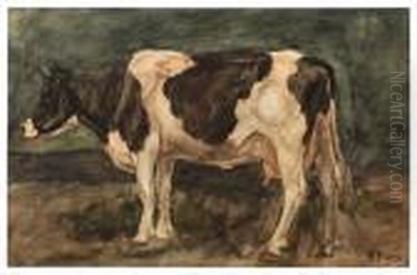 A Cow Oil Painting by Anton Mauve