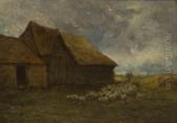 Schafherde Vor Bauernhaus Oil Painting by Anton Mauve