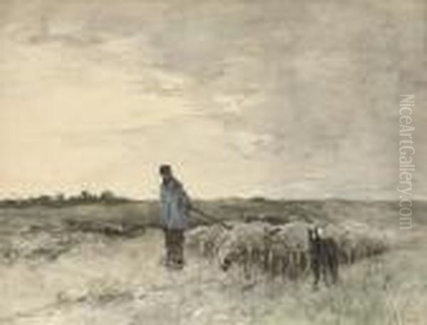 Grijze Dag: A Shepherd And His Sheep In The Dunes Oil Painting by Anton Mauve