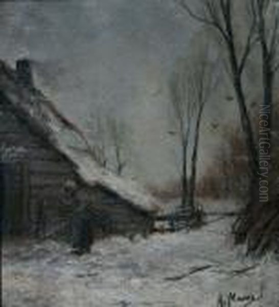 Sneeuwlandschap Met Boerin Bij Schuur Oil Painting by Anton Mauve