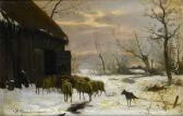 Feeding The Sheep In Winter Oil Painting by Anton Mauve