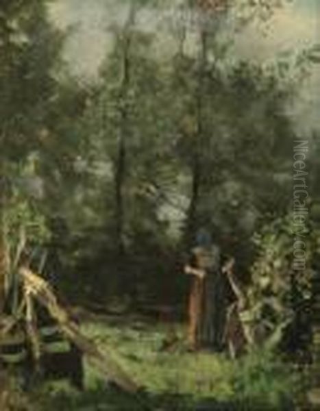 Wooded Landscape With A Standing Figure Oil Painting by Anton Mauve