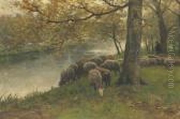 Sheep Watering By A River by Anton Mauve