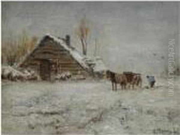 A Peasant At Work On A Wintry Day Oil Painting by Anton Mauve