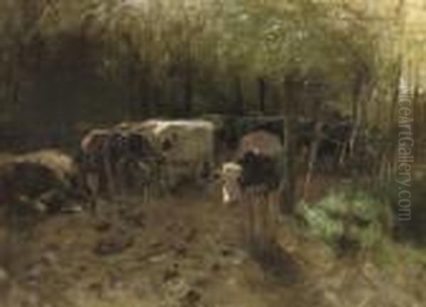 De Koeienbocht: A Herd Of Cows On A Country Path Oil Painting by Anton Mauve