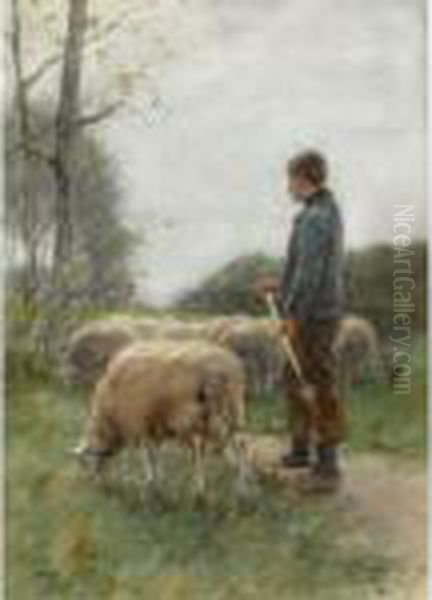 A Shepherd And His Flock Oil Painting by Anton Mauve