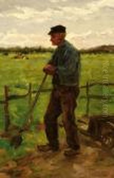 A Farmer Holding A Spade Oil Painting by Anton Mauve