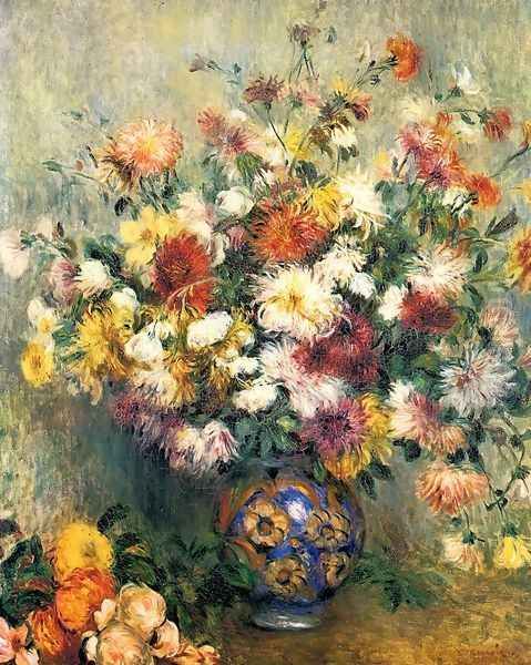 Vase Of Chrysanthemums2 Oil Painting by Pierre Auguste Renoir