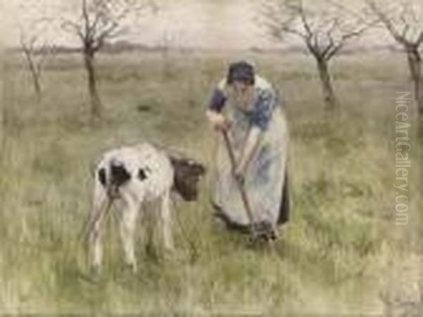 A Peasant Woman And Her Calf Oil Painting by Anton Mauve