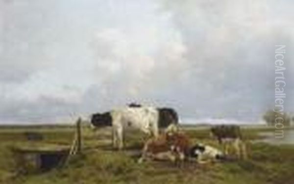 Cattle In An Extensive Polder Landscape Oil Painting by Anton Mauve