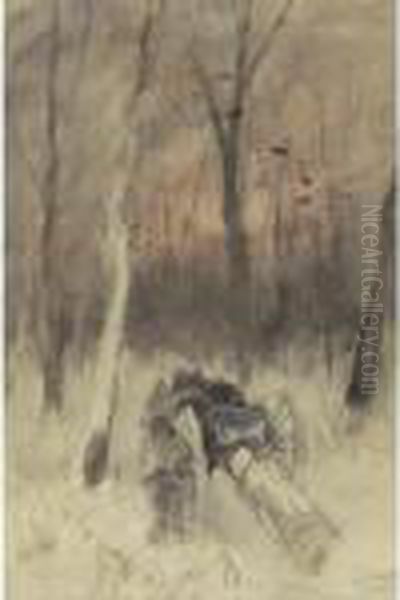 A Horsedrawn Cart In The Forest Oil Painting by Anton Mauve