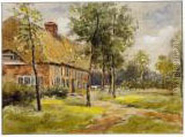 A Thatched House In A Wooded Garden Oil Painting by Anton Mauve