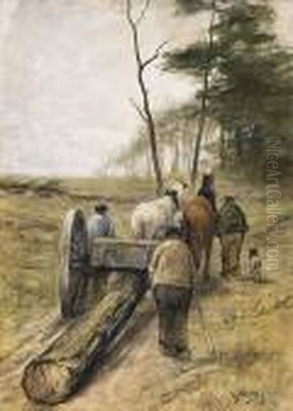 Woodcutters On A Sandy Track Oil Painting by Anton Mauve