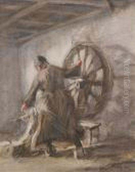 Woman At A Spinning Wheel Oil Painting by Anton Mauve