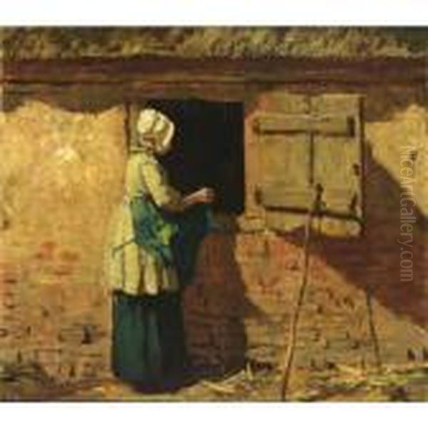 A Peasant Woman By A Barn Oil Painting by Anton Mauve